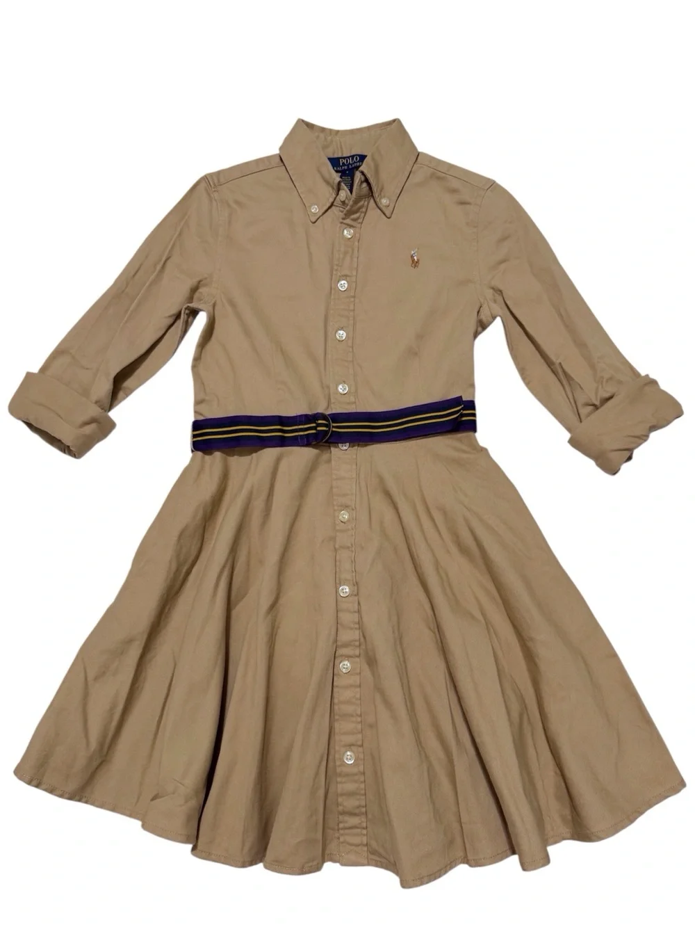 Ralph Lauren Belted Cotton Chino Shirtdress in Khaki Size 8